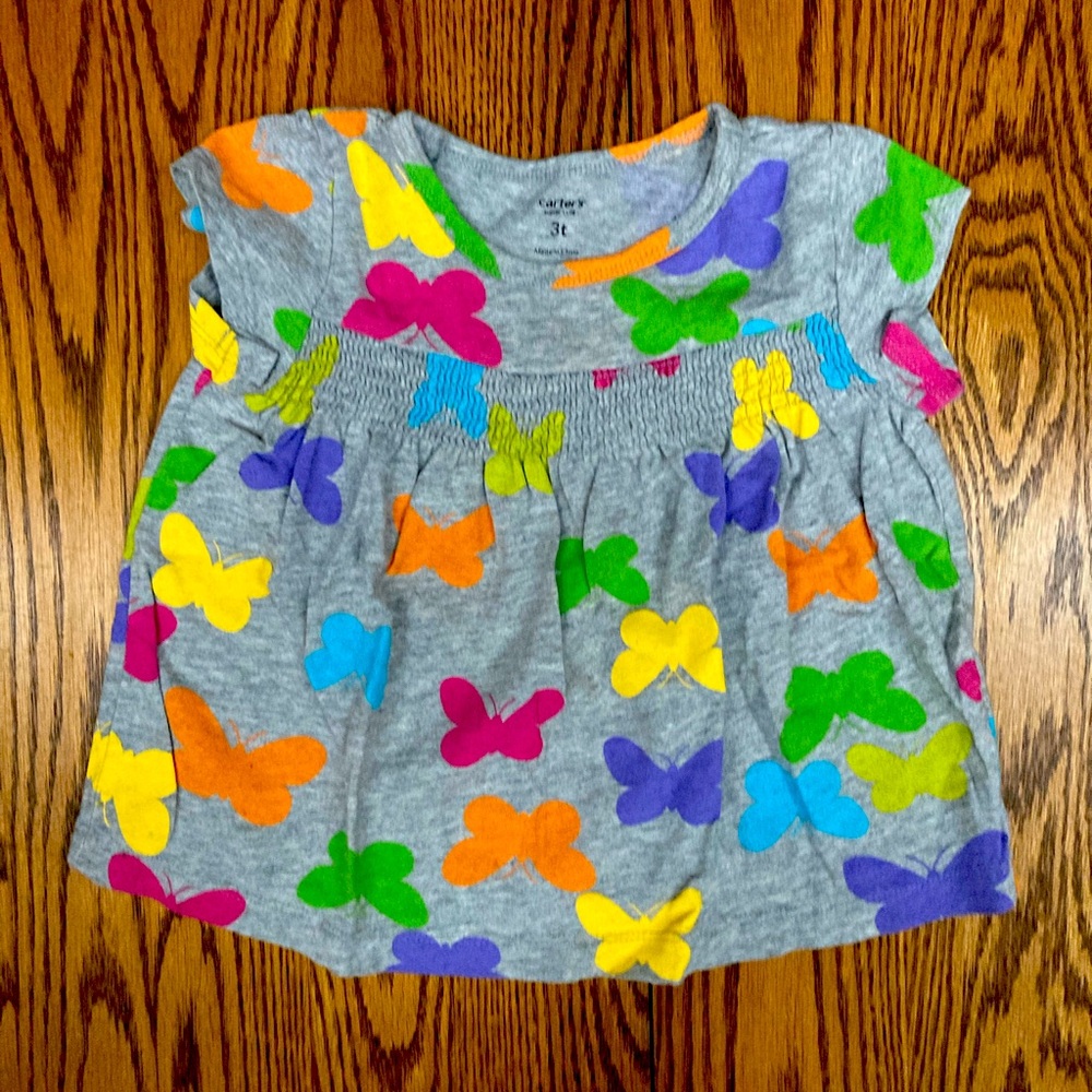 🦋CARTER’S🦋BabyDoll Blouse GRAYw/butterflies sz3T comfy 100%cotton ✨EUC✨